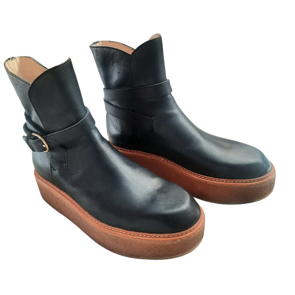ULLA JOHNSON Lennox Buckle Ankle Platform Black Leather Boots Sz 39.5/ US 9